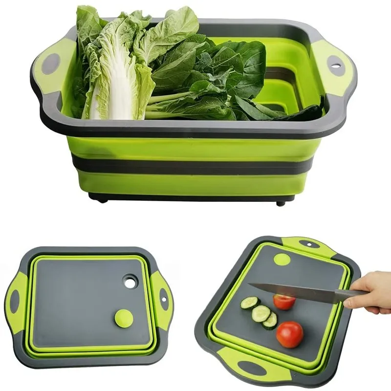 

3 In 1 Collapsible Cutting Board Dish Tub Multifunction Folding Sink Drain Basket Travel Outdoor Camp Portable Basins Wash Basin