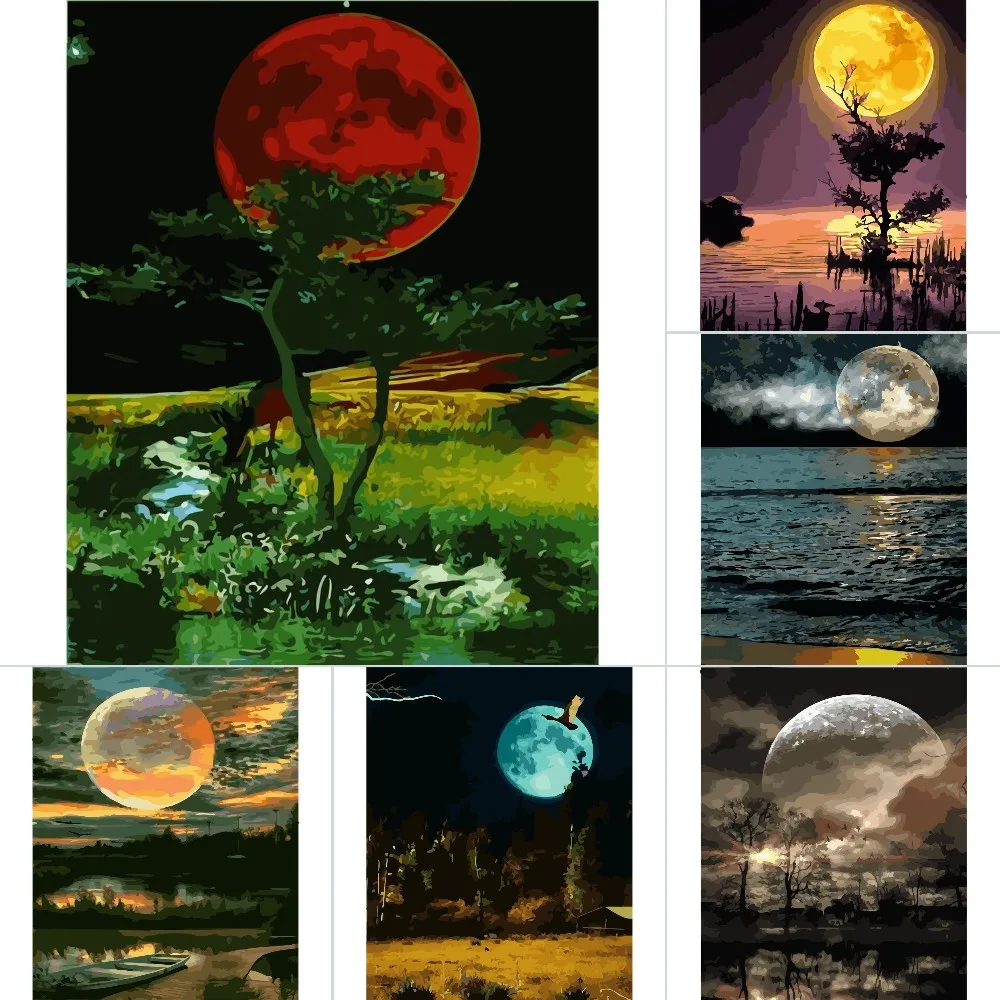 Sea Moon Painting By Numbers For Adults Kids Kits Hand Painted Drawing Canvas DIY Oil Coloring Paint Picture By Numbers
