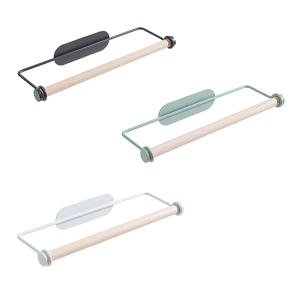 

Paper Roll Rack Wood Toilet Tissue Hanger Kitchen Bathroom Towel Storage Holder Shelf Punch-free Plastic Wrap Towel Hanger