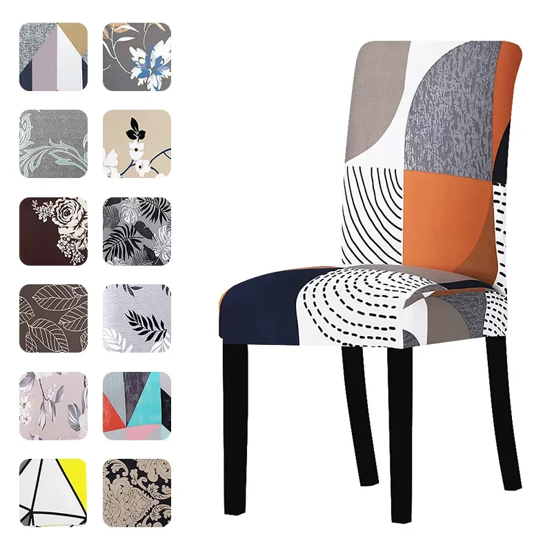 

Modern Printed Chair Cover Stretch Washable Chair Covers Kitchen Seat Slipcovers For Dining Room Wedding Banquet Home Christmas