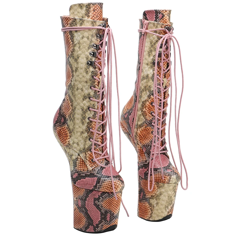 Leecabe Snake  PU Upper  Platform Ankle Boots Sexy Exotic heelless pole dance shoes