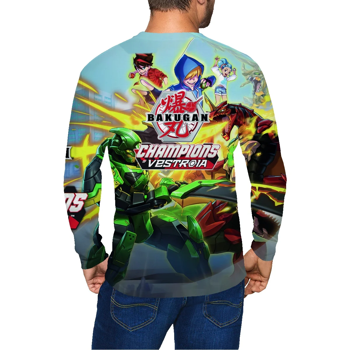 Фото Свитер Bakugan с круглым вырезом и длинными рукавами, Мужская весенне-осенняя брендовая свободная футболка в стиле ins для студентов, Повседневн... №5