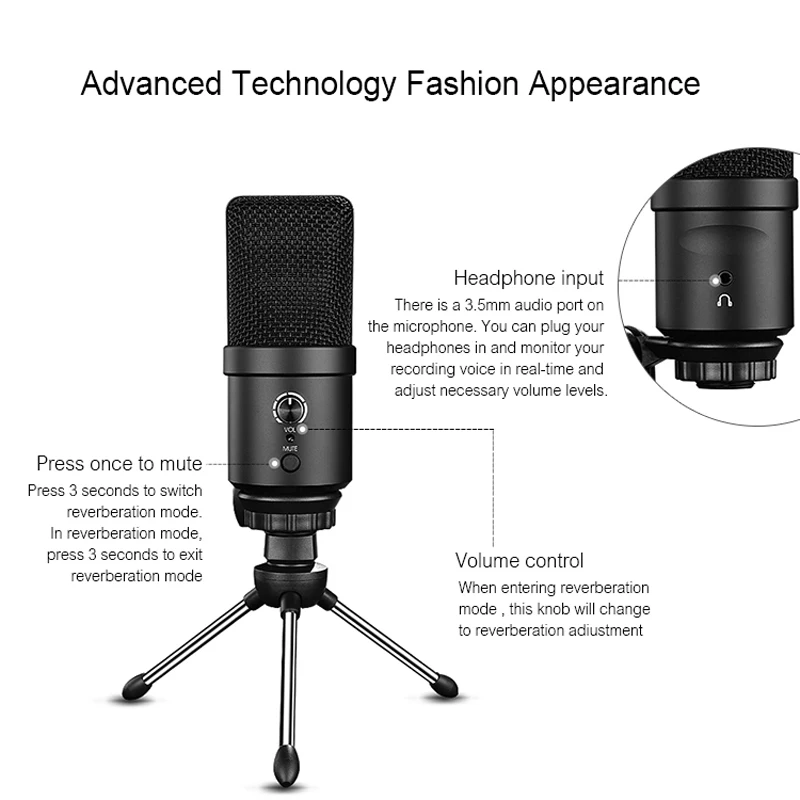 Конденсаторный USB-микрофон Kinter игровой микрофон для ПК PS4 PS5 MAC с поп-фильтром