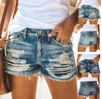 fashion summer sexy shorts pants high waist tassel hole denim shorts women patchwork soft elastic hollow out jean short pants