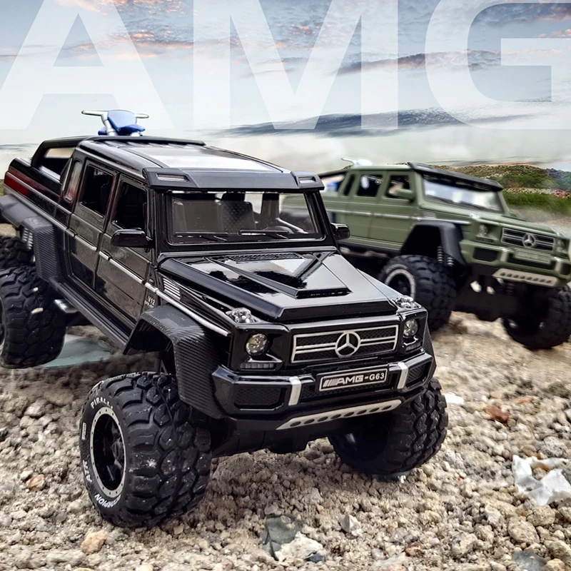 

Модель внедорожного пикапа Benz G63 6x6 в масштабе 1:28, имитация металлической модели автомобиля, оттягивающий звук и светильник, литый под давле...