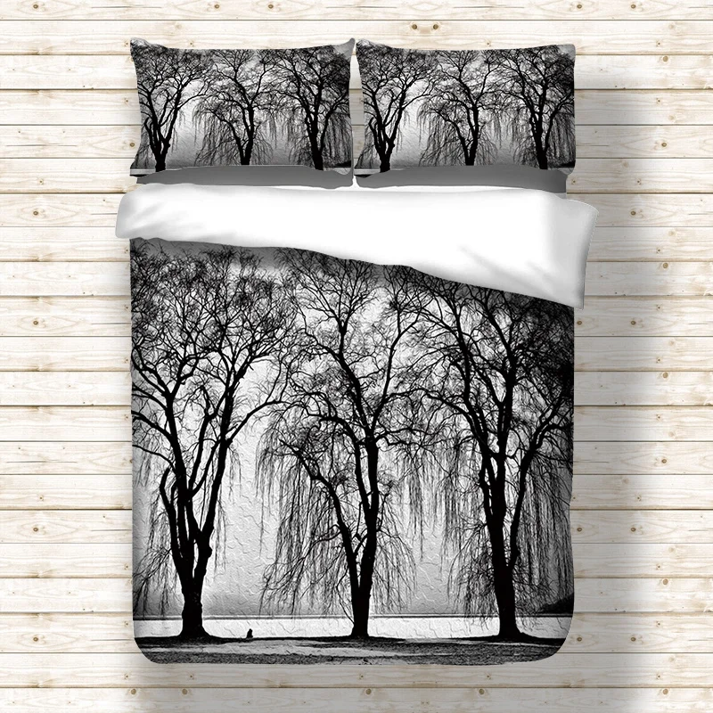 

3D Duvet Cover Set Single Double Tree Floral Grey Double Queen King Size Bedding Set Twin Single Bedclothes For Kid Child Adult