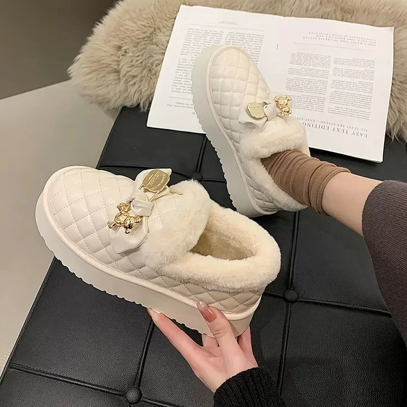 

Кроссовки женские на платформе, меховые лоферы, круглый носок, повседневная обувь, Мокасины, ПУ кожа, Осень-зима 2022