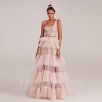 haowen simple sequined mermaid prom dresses one shoulder tiered ruffled pleated evening dress wedding party gown