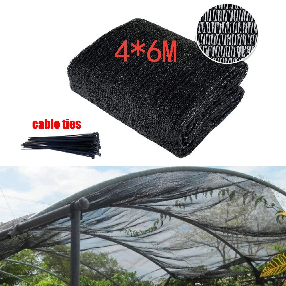 

4*6M 3 Needles Black Dust-proof Sunshade Net With 20pcs Cable Ties For Provide 40% Shading Protect Crops For Garden Agricultural