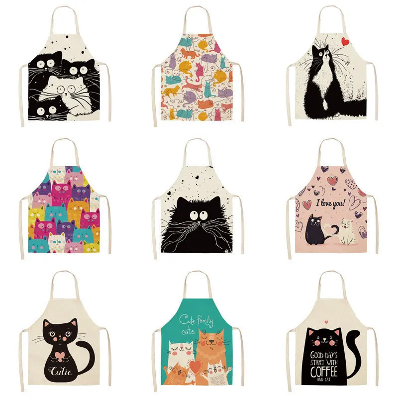 

1 Pcs Cute Cat Pattern Kitchen Apron For Women Bibs Household Cleaning Pinafore Home Cooking Aprons Chef Apron For Man