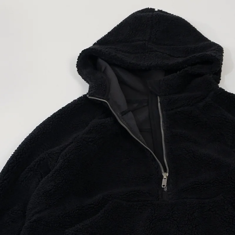 LuluWomen Velvet Hoodies Jacket Autumn Winter Scuba Half Zipper Sweatshirt Lamb Wool Thick Thermal Outdoor Sports Yoga Bodysuit