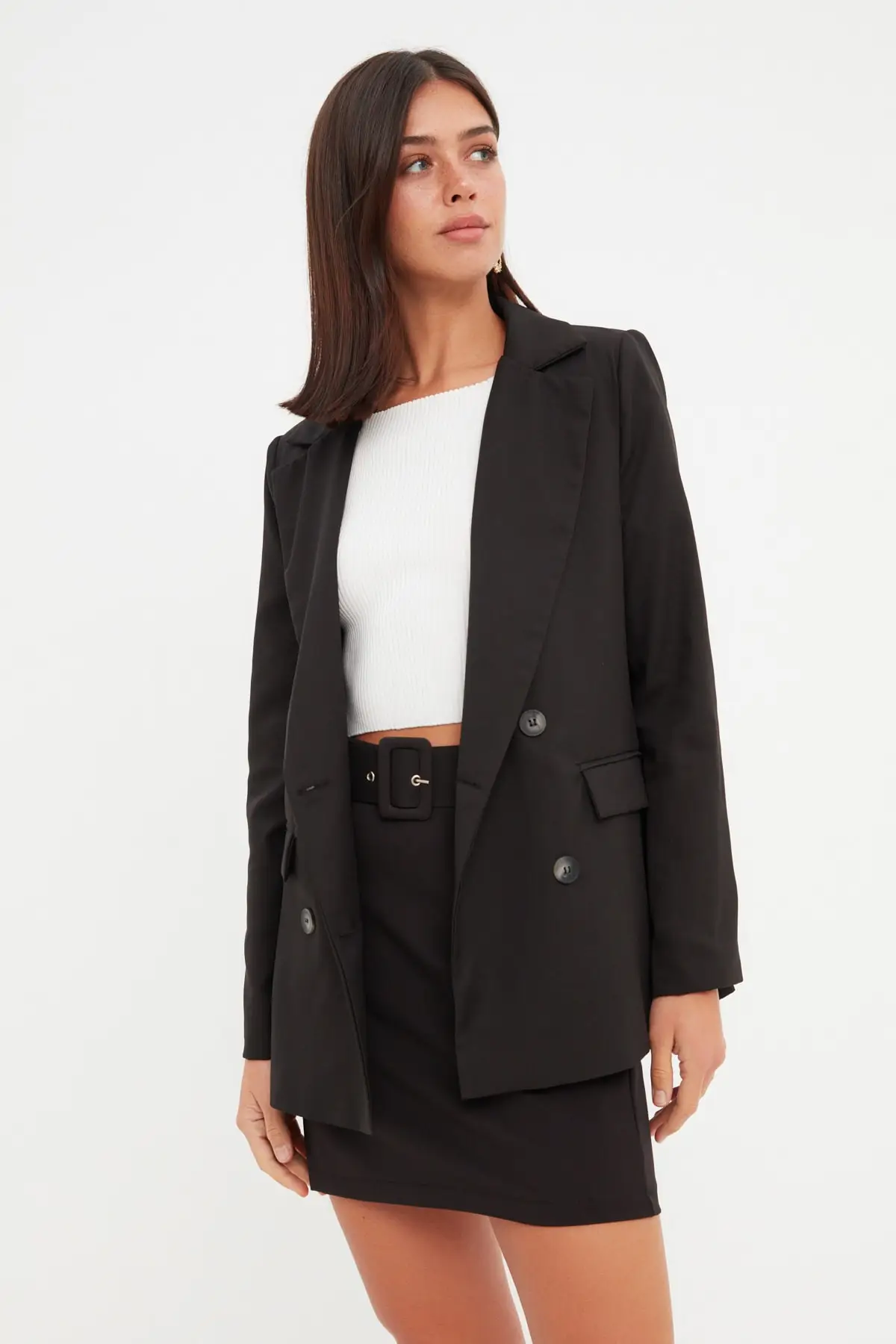 

Black Buttoned Blazer Jacket TWOAW21CE0272