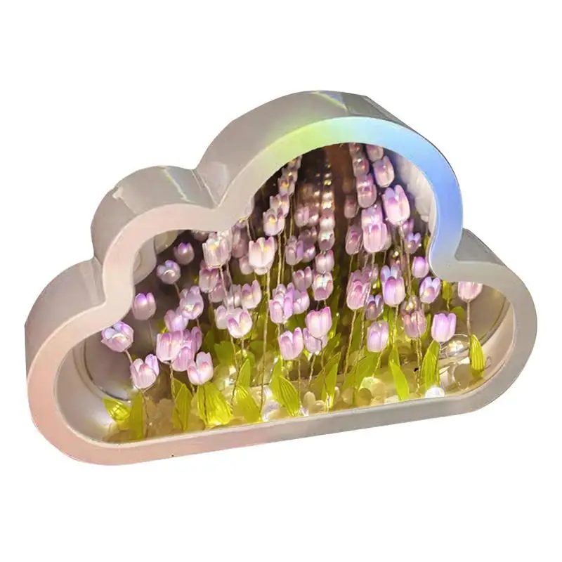

DIY Cloud Tulip LED Night Light Girl Bedroom Ornaments Creative Mirror Table Lamps Bedside Handmade Birthday Gifts