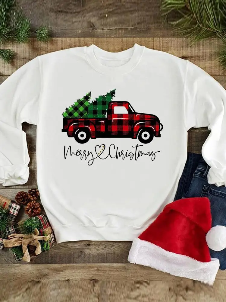 

Свитшоты с надписью "Merry Christmas", "с новым годом", одежда для отдыха, в клетку, грузовик, симпатичный стиль, модная женская одежда, пуловеры с гра...