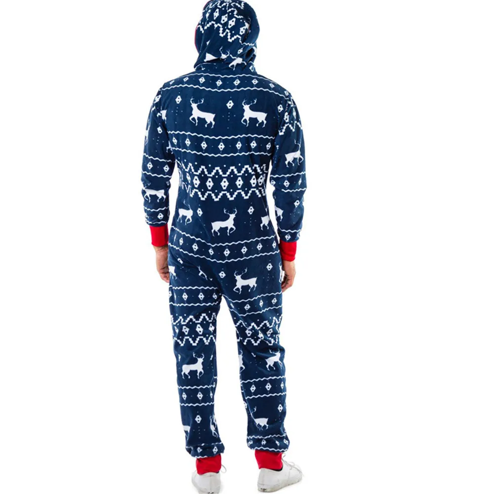Christmas Sleepwear Men Autumn Winter Warm Elk Snowman Print Long Sleeve Pajamas Jumpsuit Leisure Soft Home Clothes