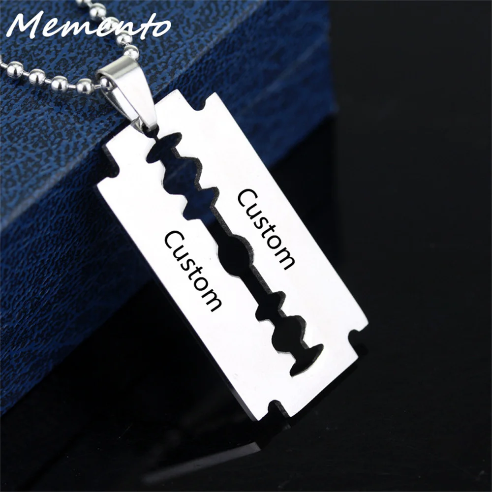 

Memento Custom Blade Letter Necklace Personaily Stainless Steel Chain Lettering Pendant Hip Hop Style Jewelry For Unisex Gift