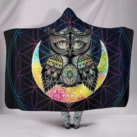 colorful owl hooded blanket handmade crafted vegan blanket amazing print with hood multi colored custom made quilt yoga