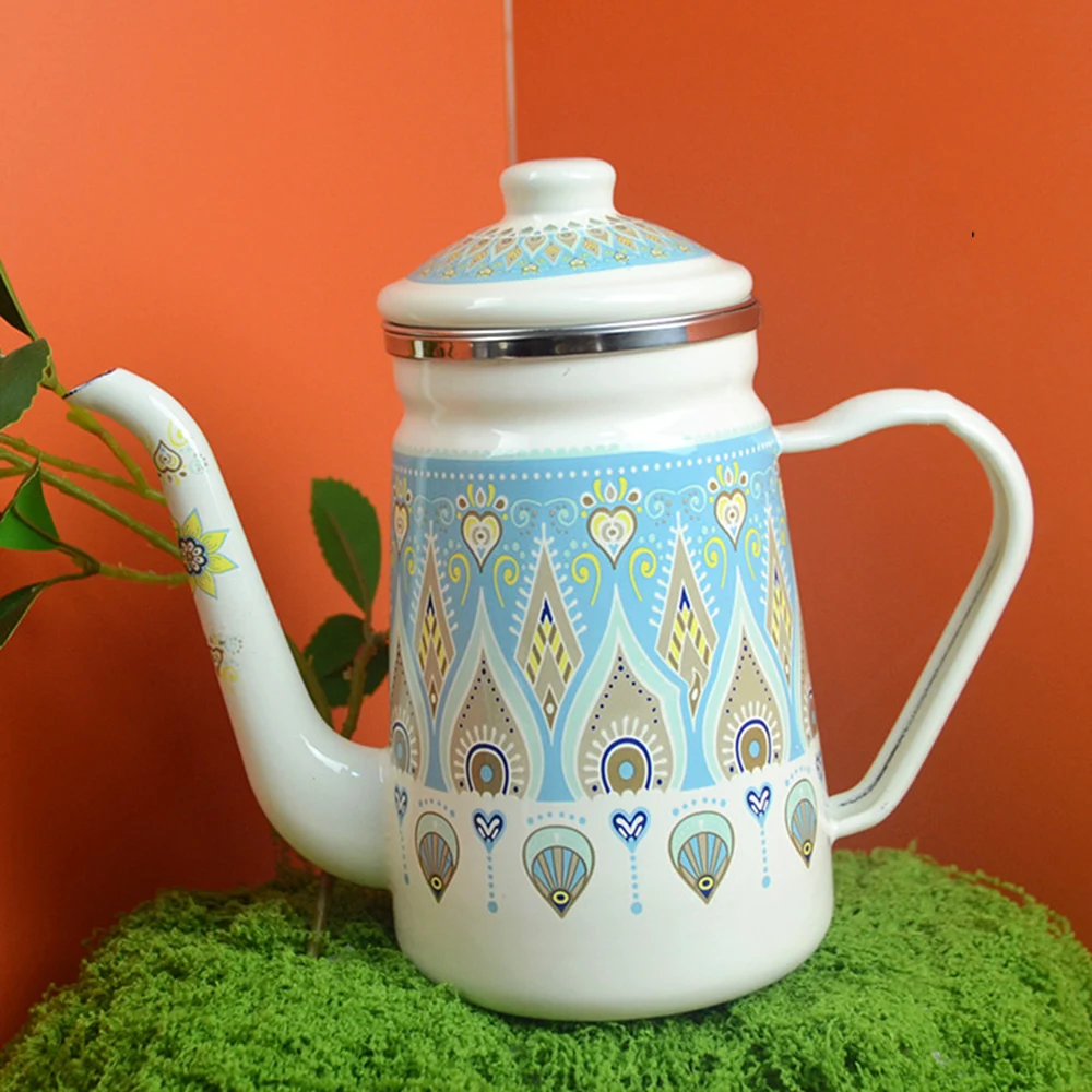 Эмалированный чайник для молока в этническом стиле подарочный ситечко кофейника