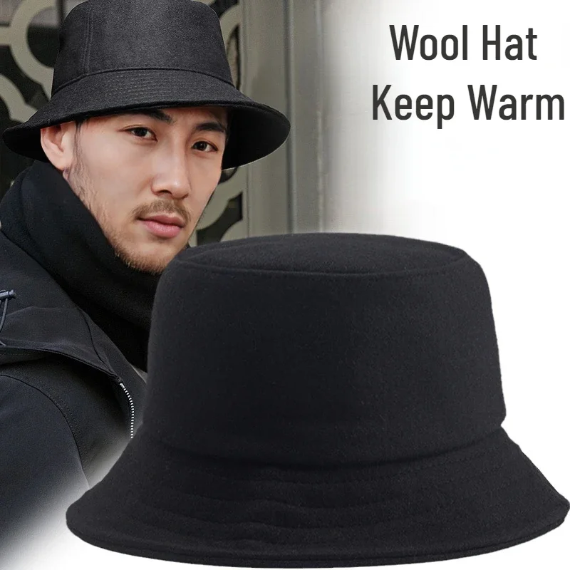 Панама 2024 зимняя для мужчин и женщин черная складная шерстяная шапка сохраняющая