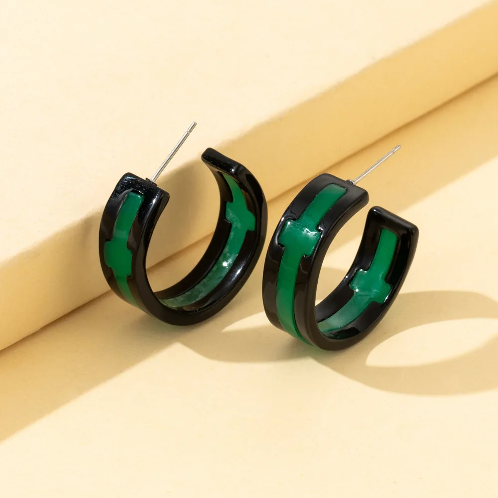 

Punk Acrylic Resin C-shaped Round Hoop Earring Cross Shaped For Women Girls Trends Hanging Earrings Jewelry