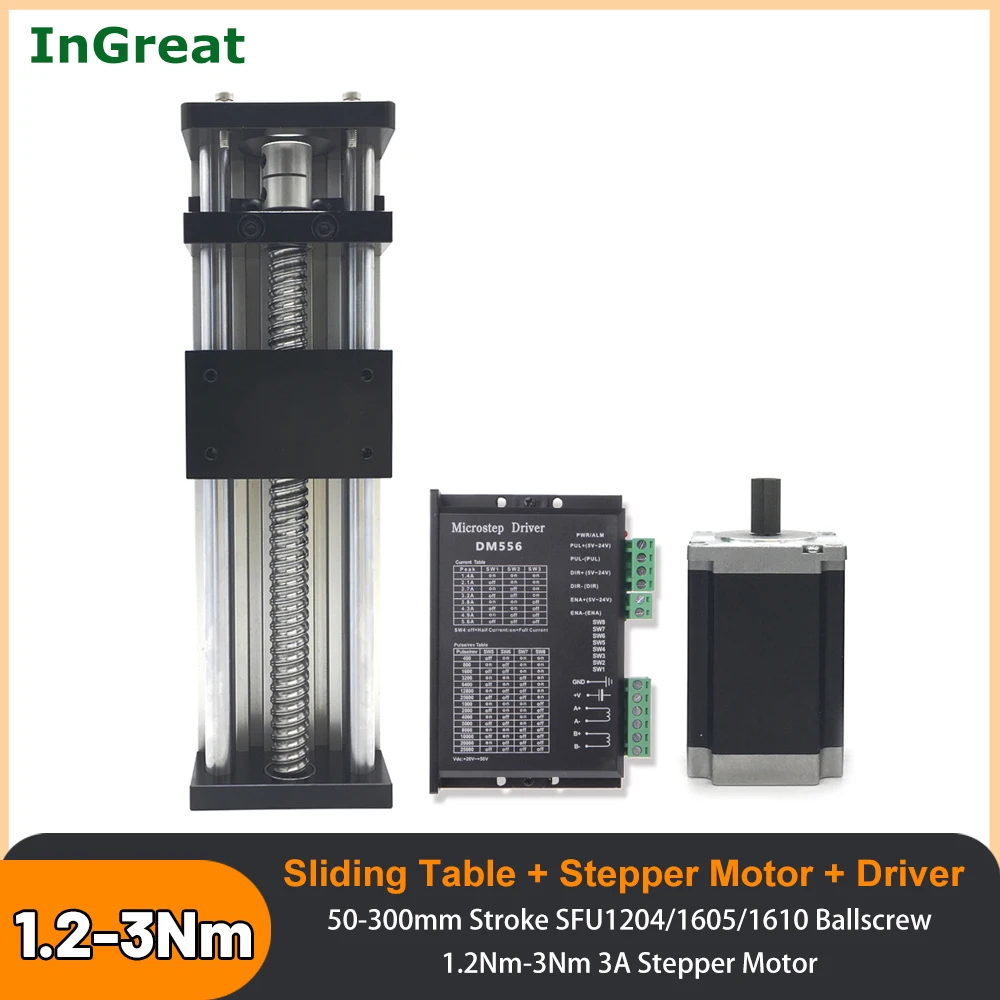 NEMA 23 Stepper Motor Driver Linear Rail Kit Sliding Table Ball Screw Module Slide Stage 50-300mm Stroke 1.2-3Nm CNC Workbench |
