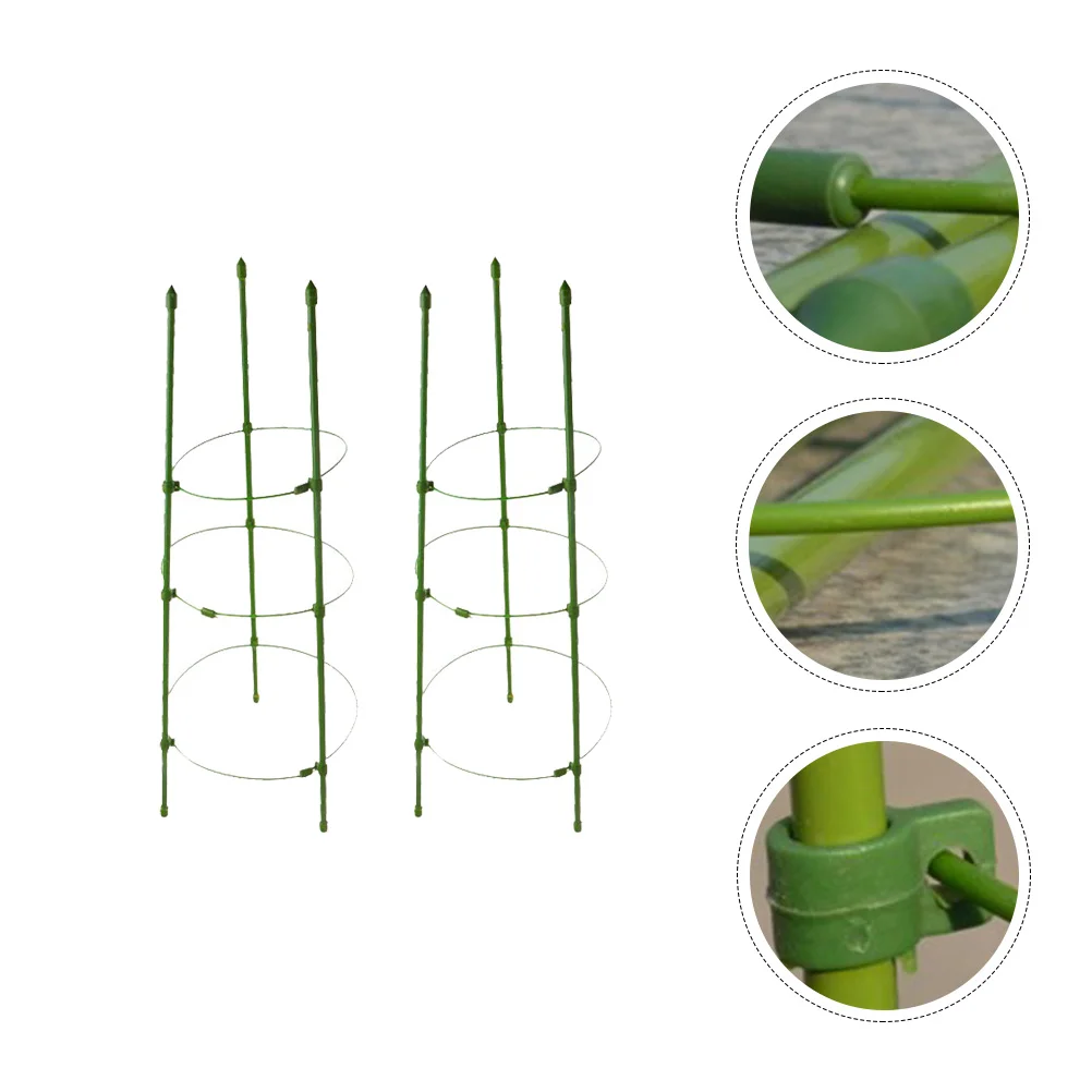 

2 Sets Indoor Pot Pergola Hoop Gardening Tool Tomato Vine Cages 60X22X22CM Flowers Trellis Vegetable Green Steel Climbing