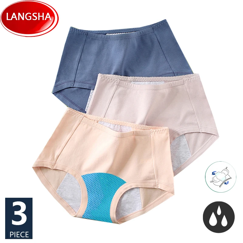 

High Waist 3Pcs/Set Leakproof Breathable Cotton Women Menstrual Panties Girls Physiological Pants Soft Sanitary Period Underwear