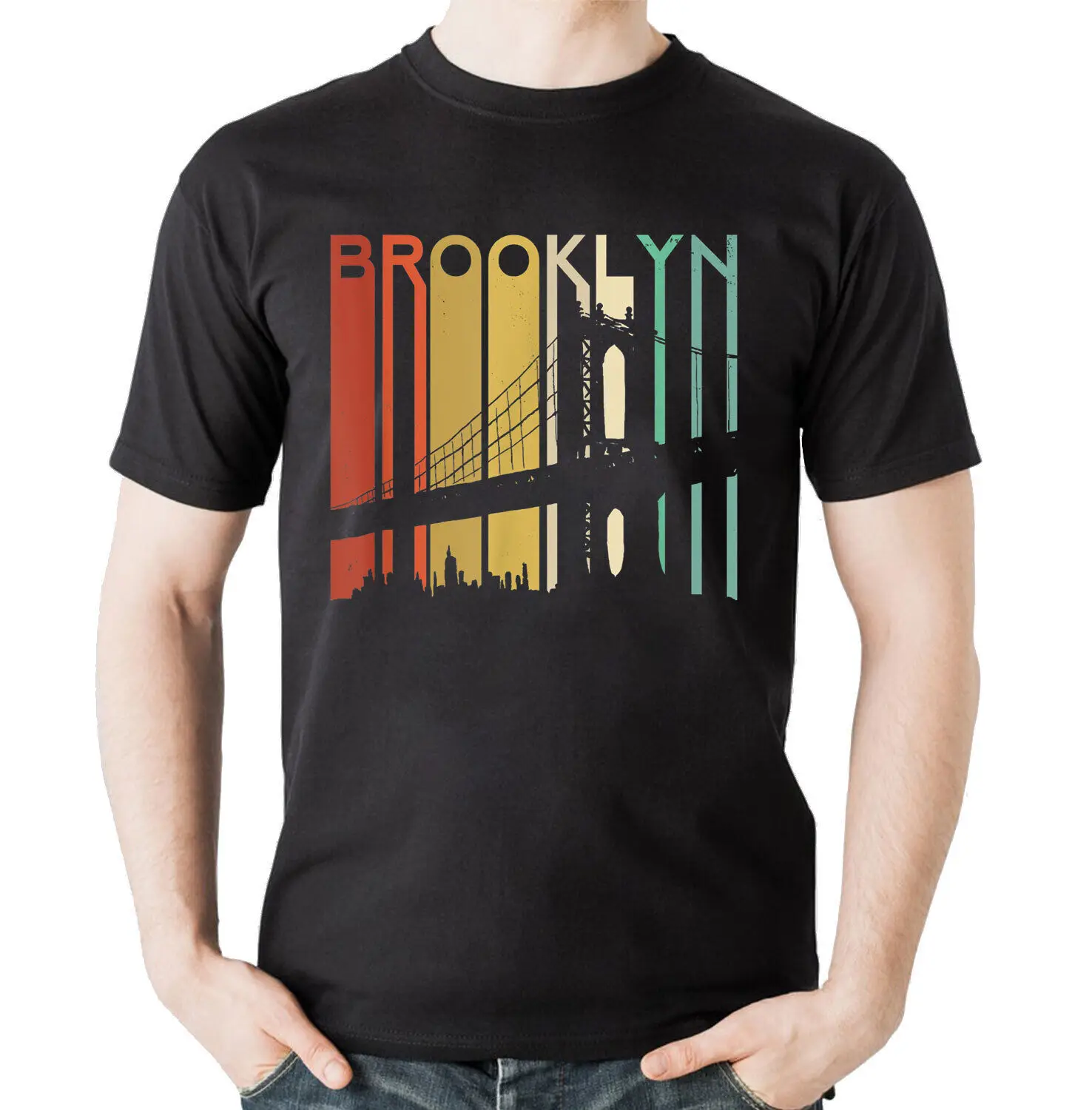 

Retro New York Brooklyn Bridge Vintage City Skyline O-Neck Cotton T Shirt Men Casual Short Sleeve Tees Tops Harajuku Streetwear