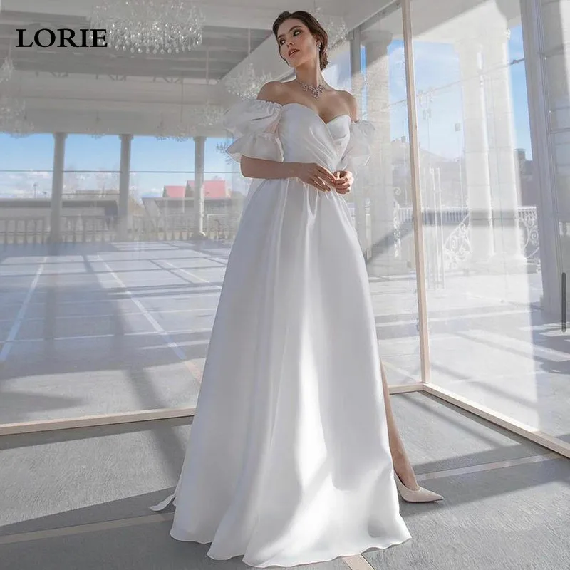 

Современные атласные свадебные платья LORIE трапециевидного силуэта, сексуальное простое платье невесты цвета слоновой кости с открытой спиной и шнуровкой сзади
