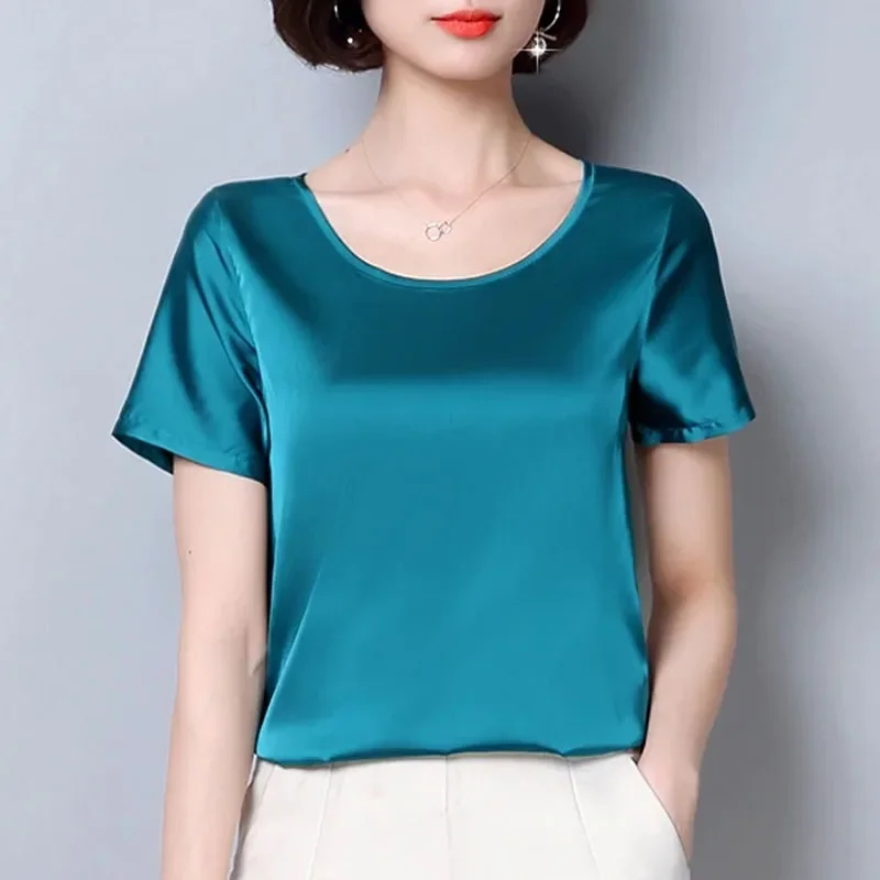 Блузка женская с коротким рукавом и круглым вырезом свободного покроя