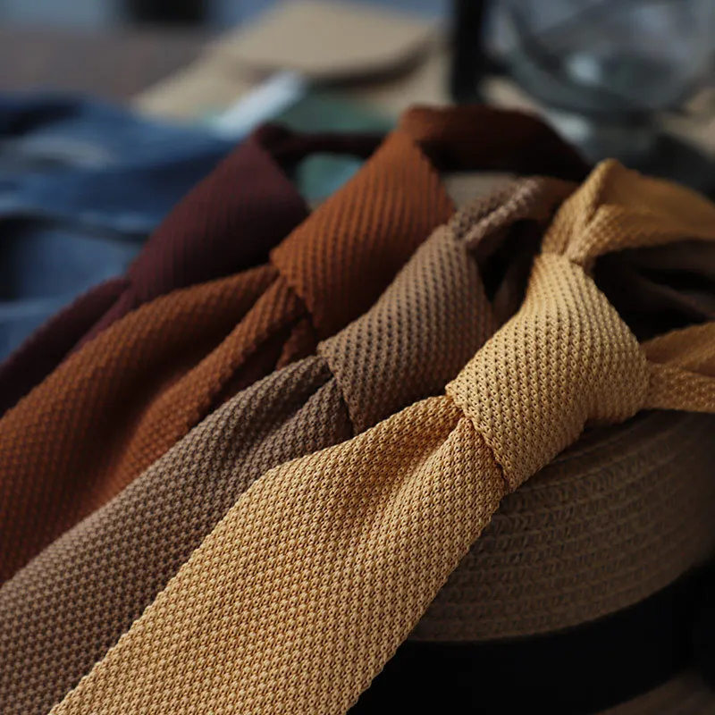 Сплошной цвет хаки коричневые вязаные галстуки для мужчин 6 см узкие британские