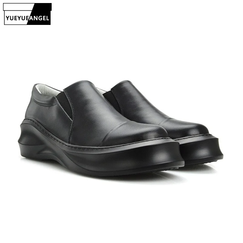 

British European Style Casual Shoes Men Autumn New Fashion Slip On Male Genuine Leather Thick Heel Vestido De Couro Chaussure
