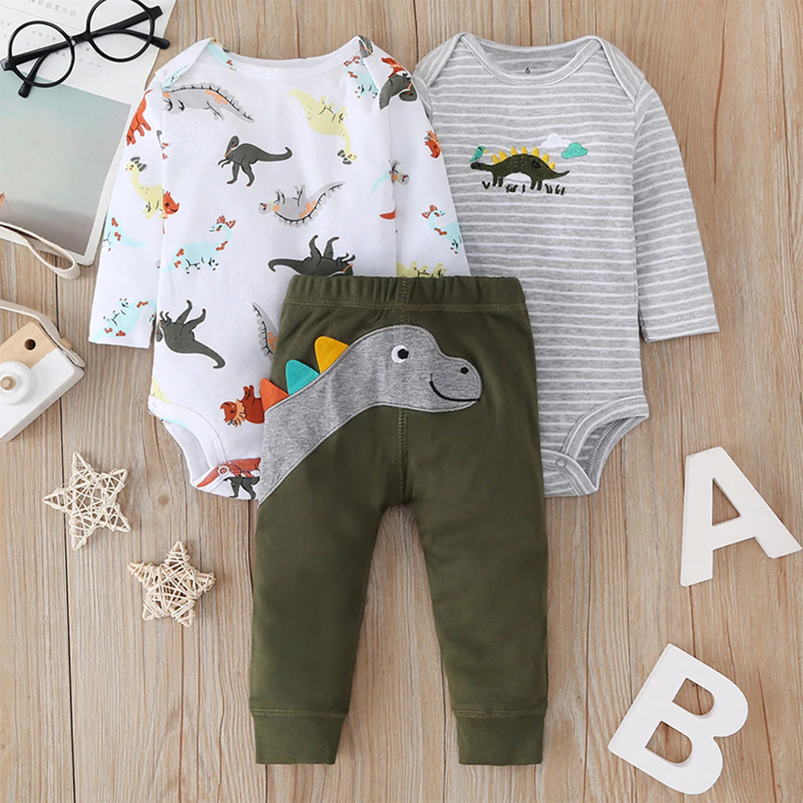 

Winter Baby Boys Clothing Sets Cartoon Dinosaur Bodysuit +Pants 3pcs Infant Outfits Sets Toddler Clothes 3 6 12 18 24 Months