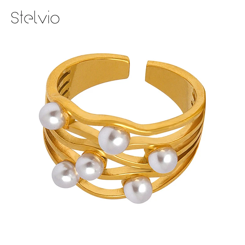 

Vintage Ripple Wave Pearl Ring French Classical Simple Temperament Titanium Steel Jewelry for Women's Ring Accessories New