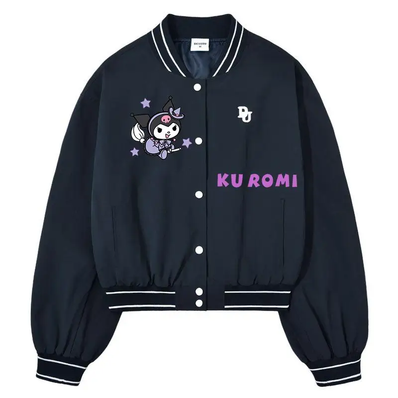 

Kawaii Kuromi бейсбольная форма куртка Аниме мультфильм Sanrio Collegiate короткая куртка для студентов универсальная куртка с вышивкой подарок