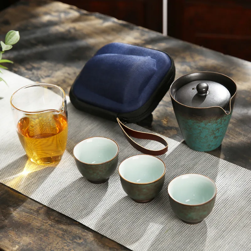 

Китайский керамический дорожный чайный набор, чайный сервиз Gaiwan с 3 чашками, портативная посуда для напитков, дизайнерская Ретро чайная пос...