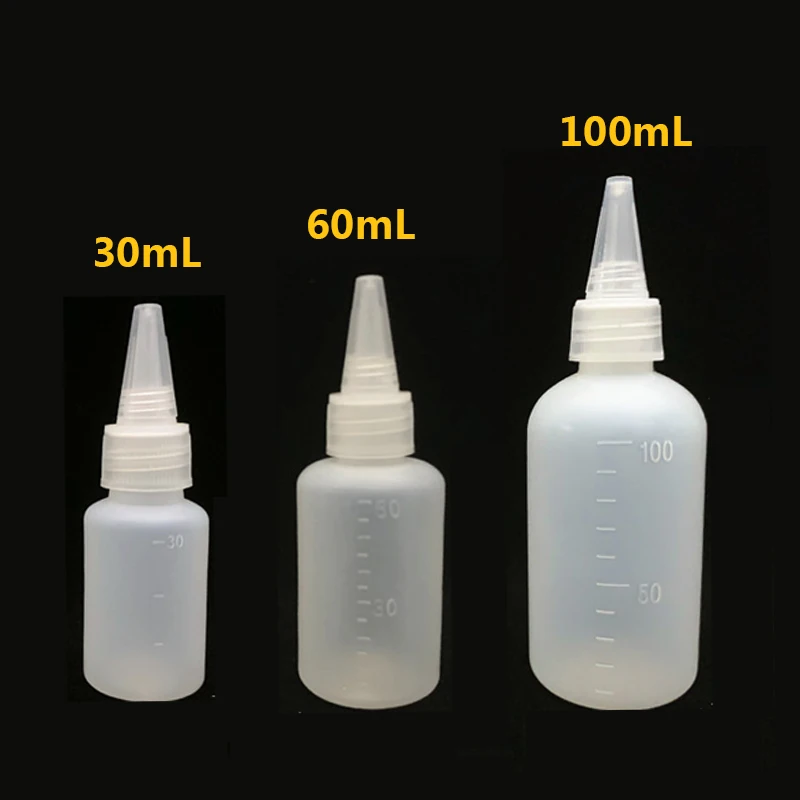 

10Pcs 30/60/100ml Empty PE Plastic Hair dye Bottles with Screw-On Lids Squeeze Liquid Ink Oil Dropper Bottles Pigment Container