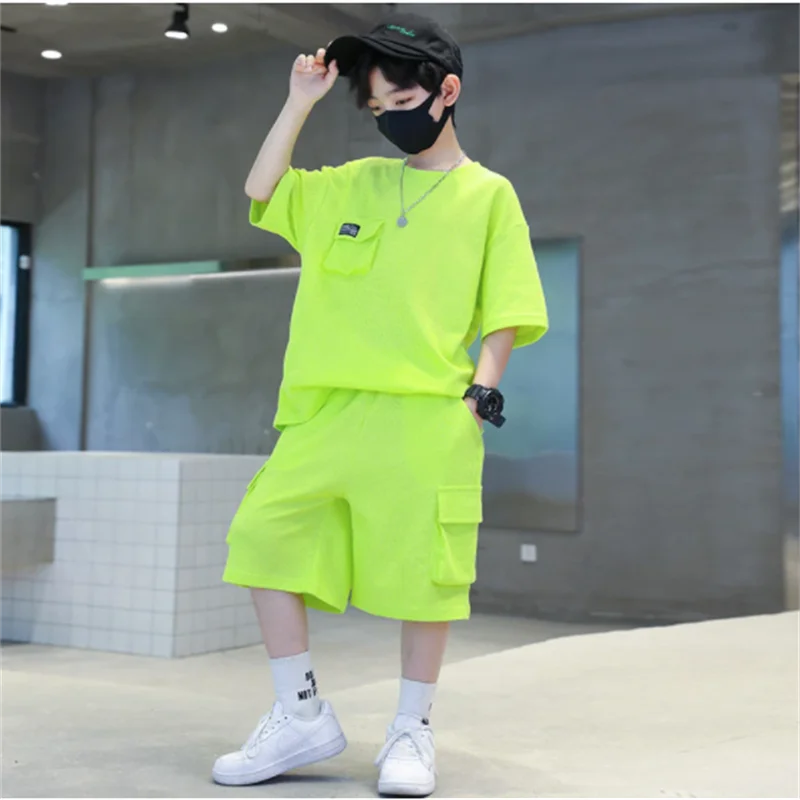 

Summer Kids Boys Clothing Set Teenager Sports Suit T Shirt Shorts 2PCS Children Outfits Student Casual Sport Costume 4-14 Years