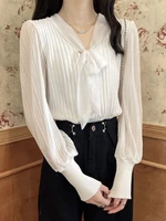 spring autumn sweater women white black bow neck knitted puff sleeve slim korean fashion pullover sweaters knit womens mujer top