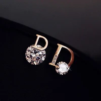 d letter asymmetric earrings for women shine sexy party fashion trendsetter light luxury premium personality ear studs jewelry