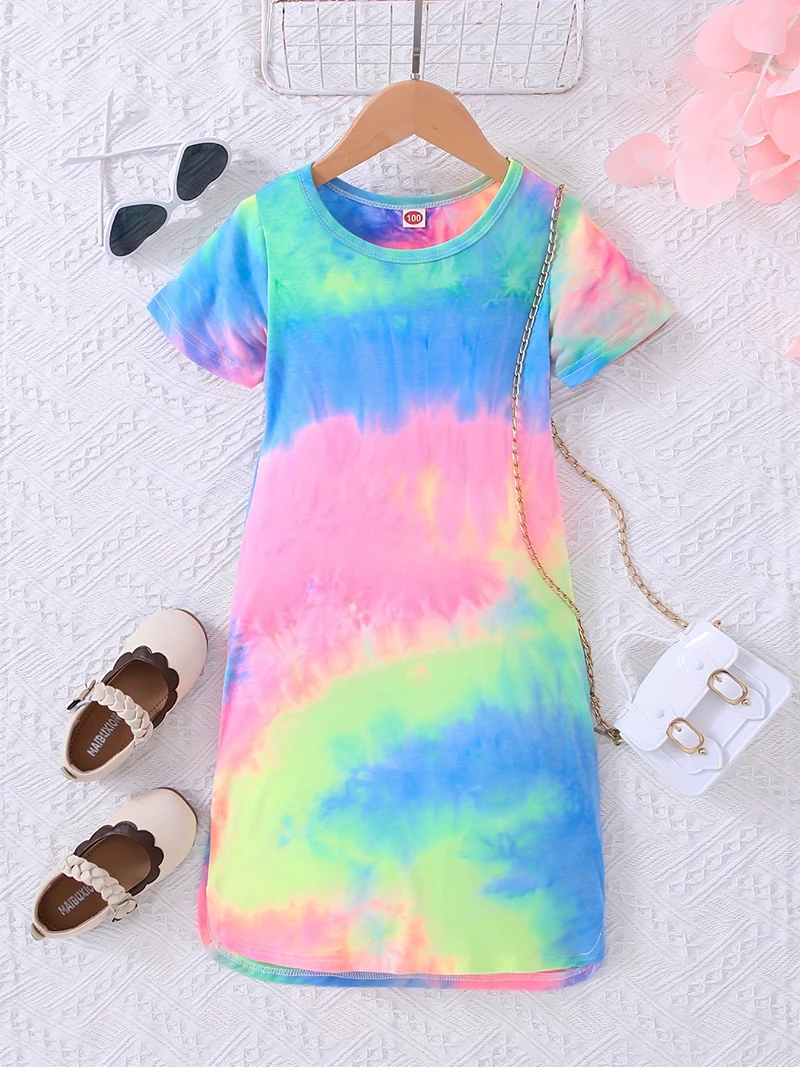 Летняя одежда для девочек от 2 до 6 лет детские платья с радужным принтом модное