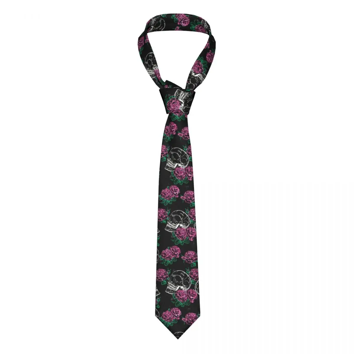 

Skeleton Grunge Glam Trendy Tie Sugar Skull Pink Roses Gift Man Neck Ties Design Shirt 8CM Business Cravat