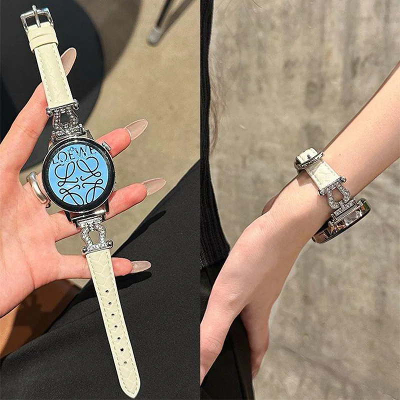 

20mm 22mm Luxury strap for Samsung Galaxy watch 6/4/Classic 3/5 pro/Active 2 Leather Diamond bracelet Huawei Gt 3-pro-2-2e band