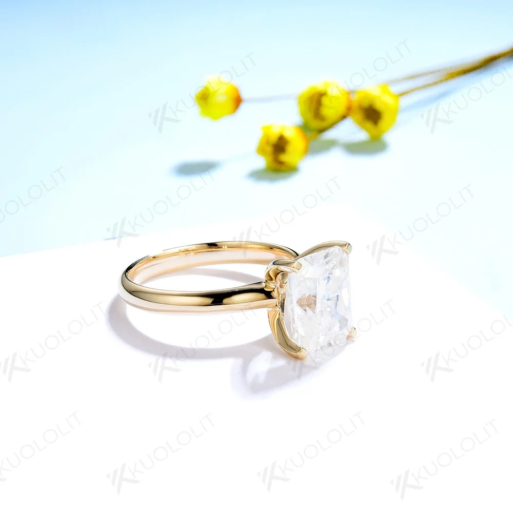 Женские кольца с бриллиантами kuolit 4CT Radiant Cut Moissanite одноцветное кольцо из 18К 14К