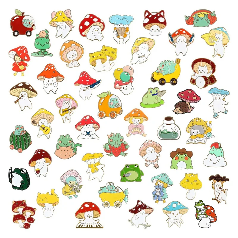 

50 Pieces Mushroom Frog Enamel Pin Cute Enamel Backpack Pin Cartoon Lapel Badge Set Pin Mushroom Gift