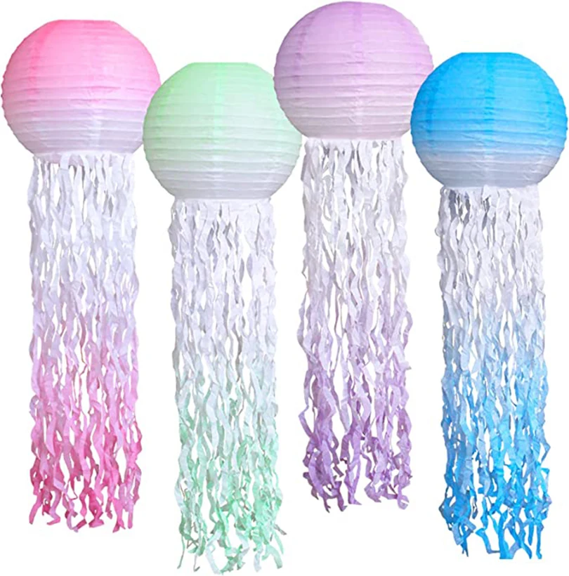 

Бумажные фонарики «Медуза» 10 дюймов, набор из 4 штук (розовый, зеленый, фиолетовый, синий)