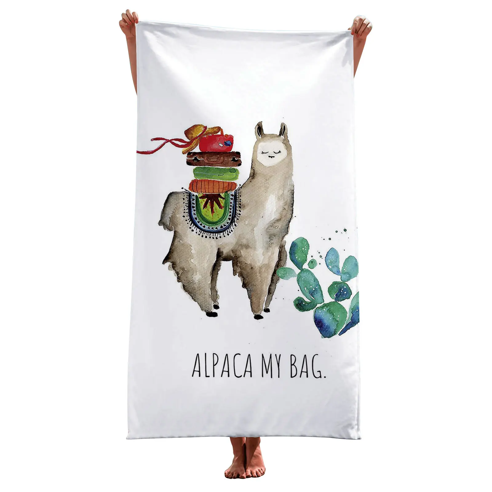 

Cartoon Printed Alpaca Cactus Microfiber Beach Towels Bathroom Summer Quick Drying Sport Terry Large Bath Towel Yoga Mat Women