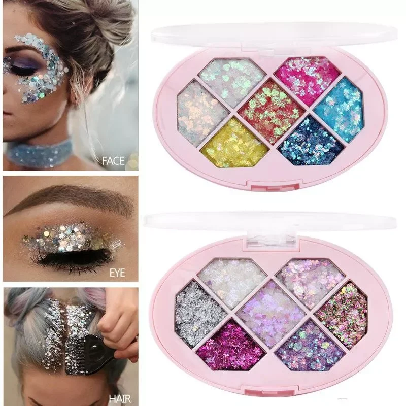 

2022New Eye 7 Colors Glitter Diamond Sequins Five Pointed Star Fragment Moon Eyeshadow Pigment Professional Eye Makeup Palette