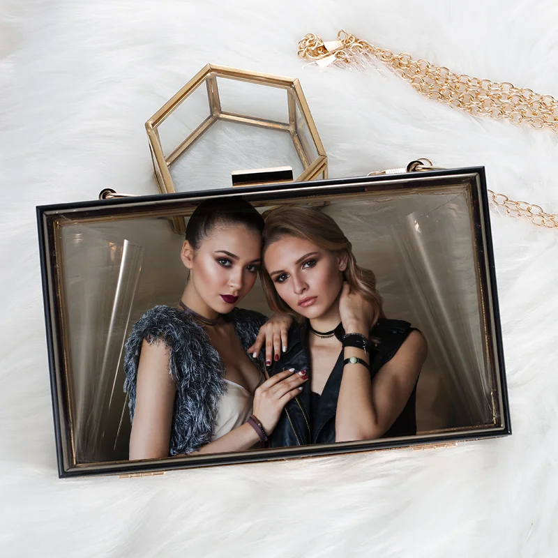 

Personalized Photo Clear Acrylic Clutch Bag Summer Wedding Party Acrylic Transparent Chain Diagonal Bag In 11 Colors Temperament
