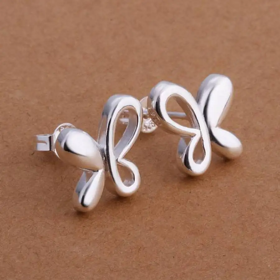 

Women wedding party present popular top quality Silver color small butterfly Earring Jewelry free shipping factory price